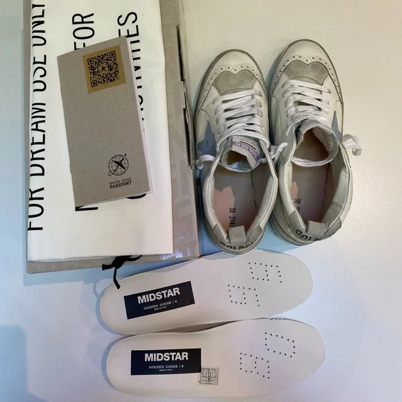 Golden Goose Mid Star Sneaker White Leather/Ice/Blue/Yellow/Metallic sz 38 NIB - Picture 6 of 14